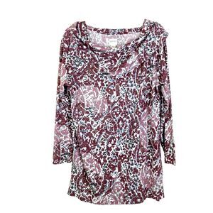 Zenergy by Chico's Cowl Neck Tunic Top Size 1 Burgundy Paisley Lightweight M / 8